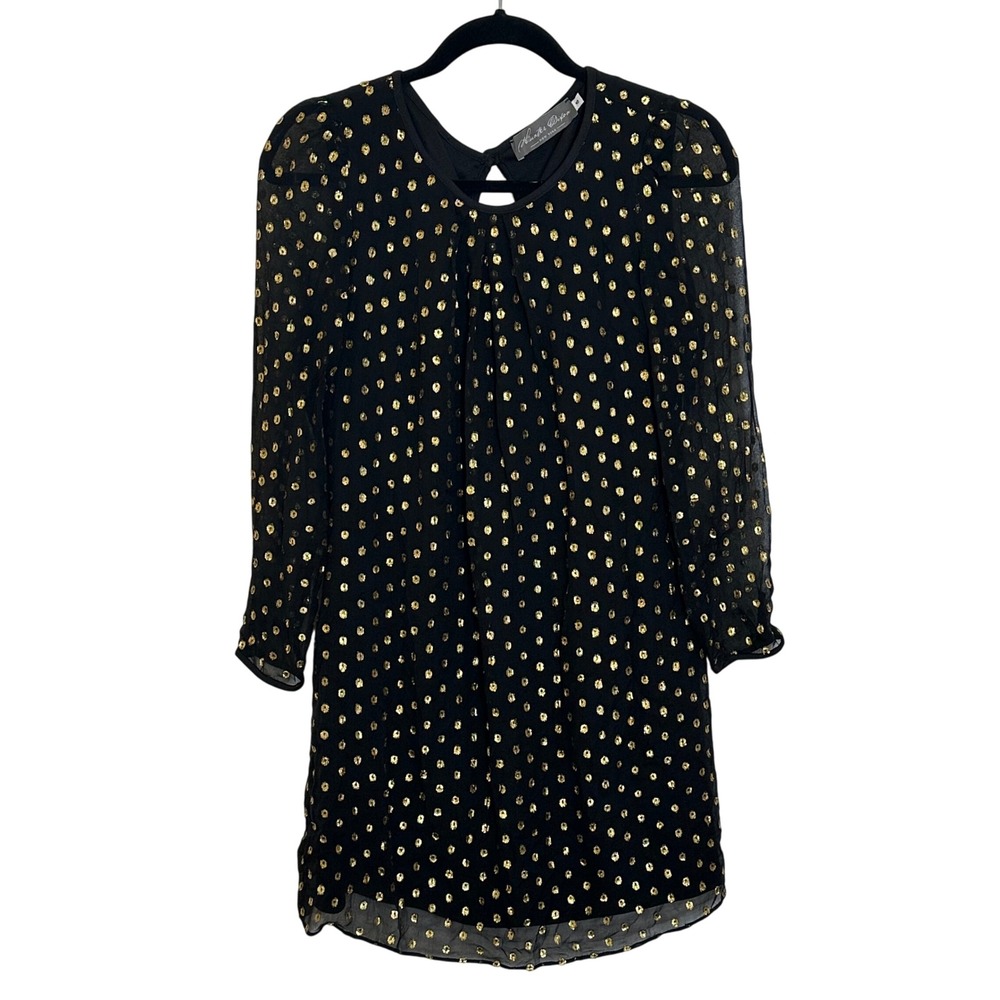 Hunter Dixon New York Silk Dress Size 4 Black Metallic Gold Holiday Cocktail‎